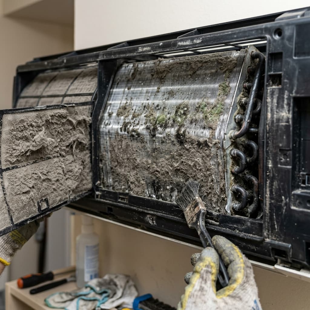Before AC Deep Jet Cleaning & Coil Restoration